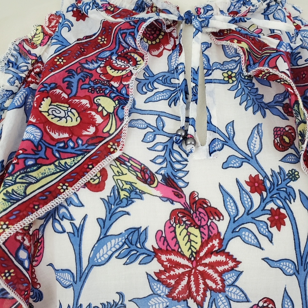 Point Sur J. Crew Ruffle Block Print Top - Picture 5 of 14